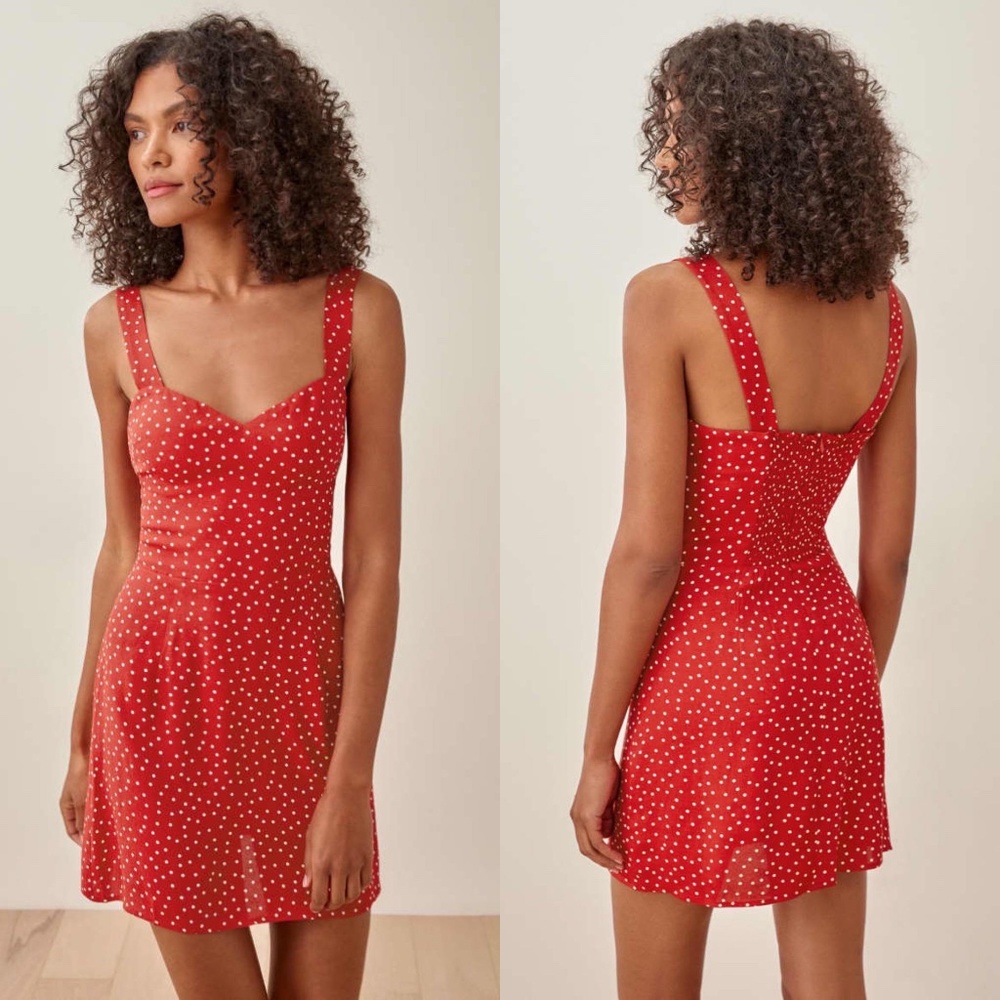 Reformation Humphrey Dress Red Polkadot Short Sleeveless Size 8